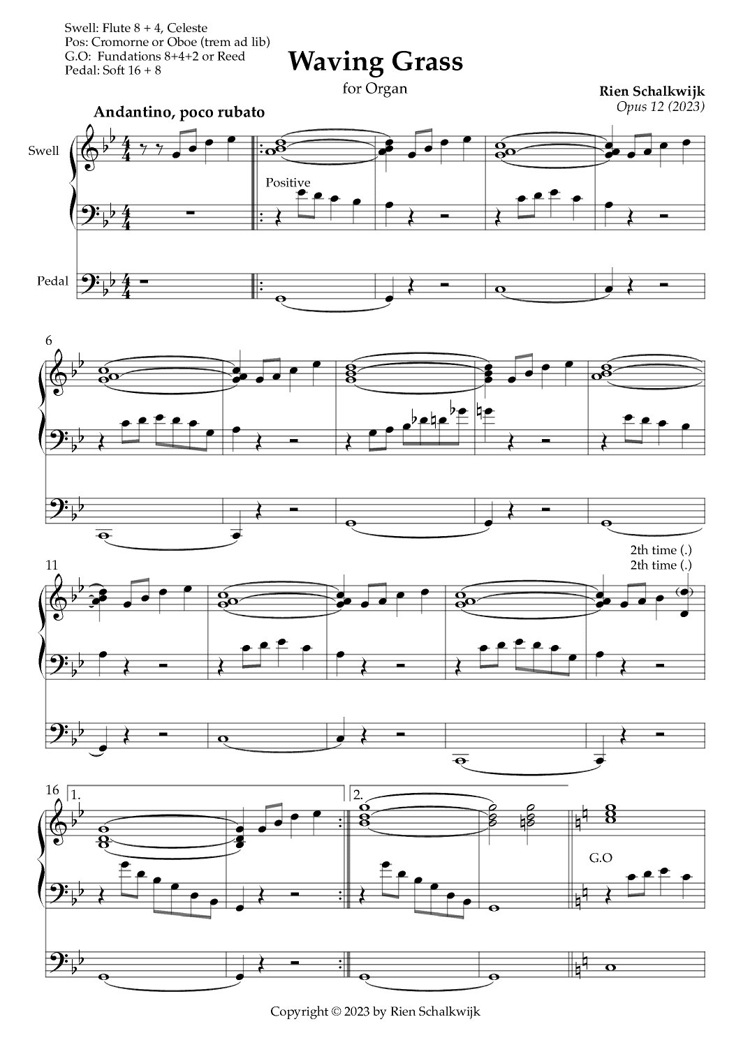 Waving Grass (For solo organ), Opus 12