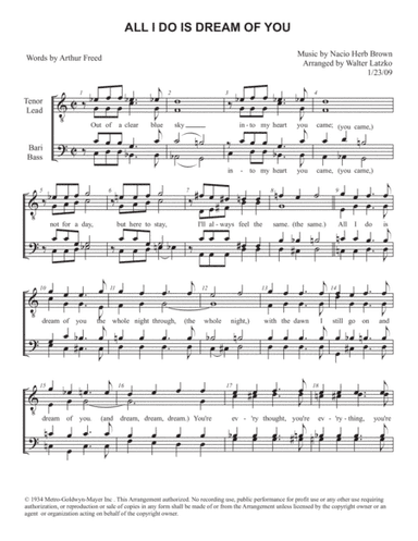 All I Do Is Dream Of You (arr. BARBERSHOP CHORUS OR QUARTET)