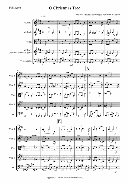 O Christmas Tree for String Quartet (arr. David Burndrett)