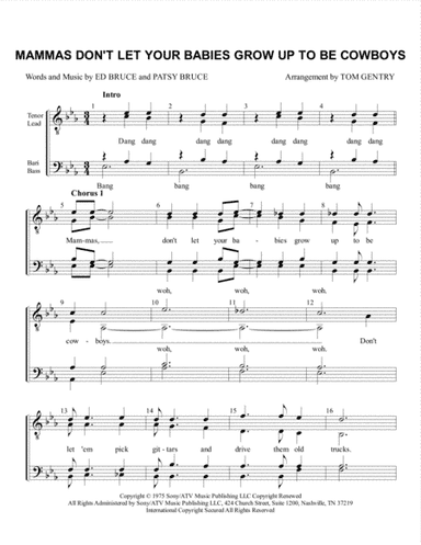 Mammas Don't Let Your Babies Grow Up To Be Cowboys (arr. Tom Gentry)
