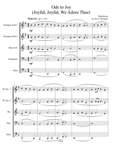 Ode to Joy (Joyful, Joyful, We Adore Thee) for Brass Quintet (arr. B. C. Dockery)