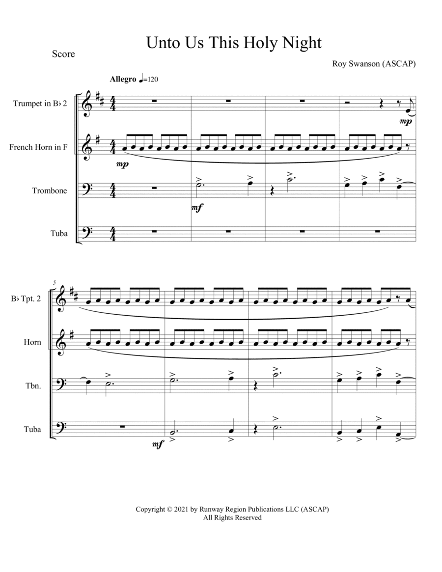 Unto Us This Holy Night for Brass Quintet