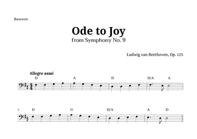 Ode to Joy by Beethoven for Bassoon with Chords (arr. Langanho)