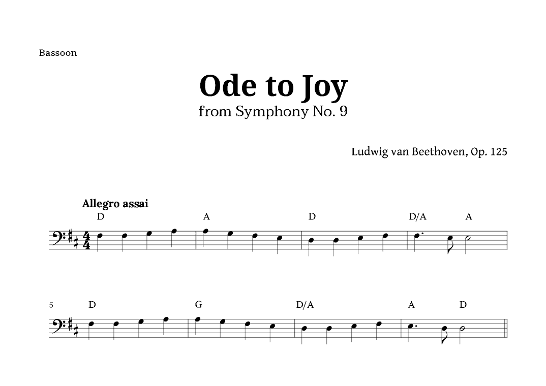 Ode to Joy by Beethoven for Bassoon with Chords (arr. Langanho)