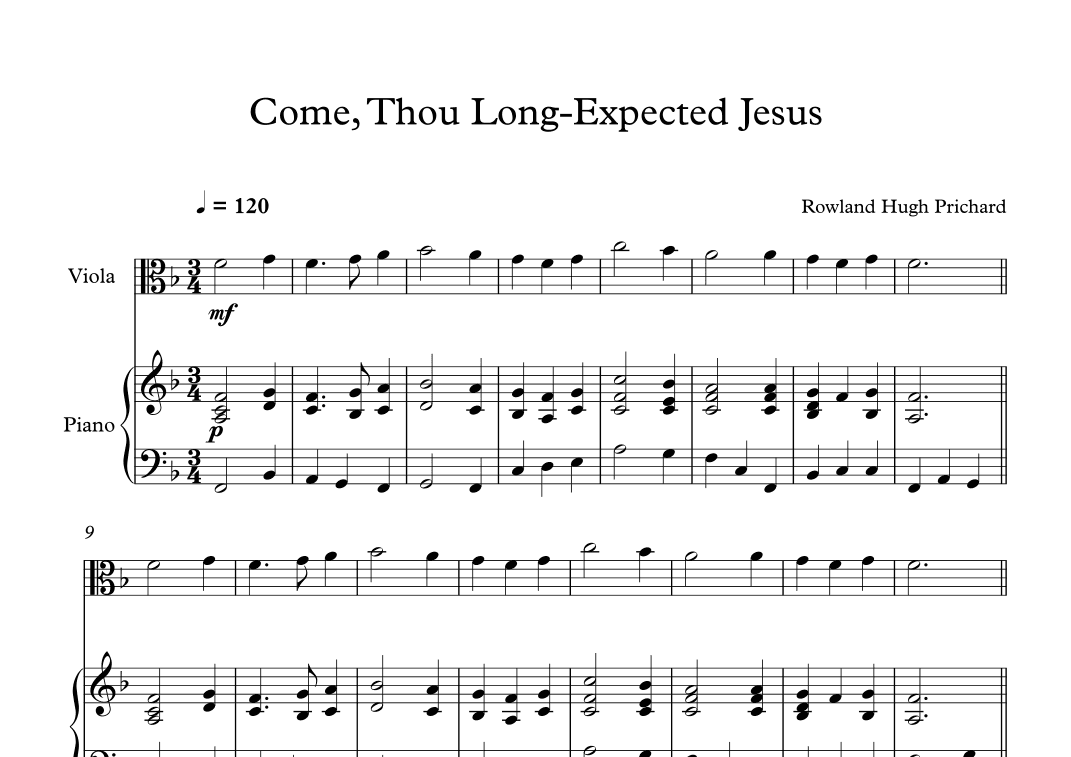 Come, Thou Long-Expected Jesus - Rowland Hugh Prichard (Viola + Piano) (arr. Digital Book Music)