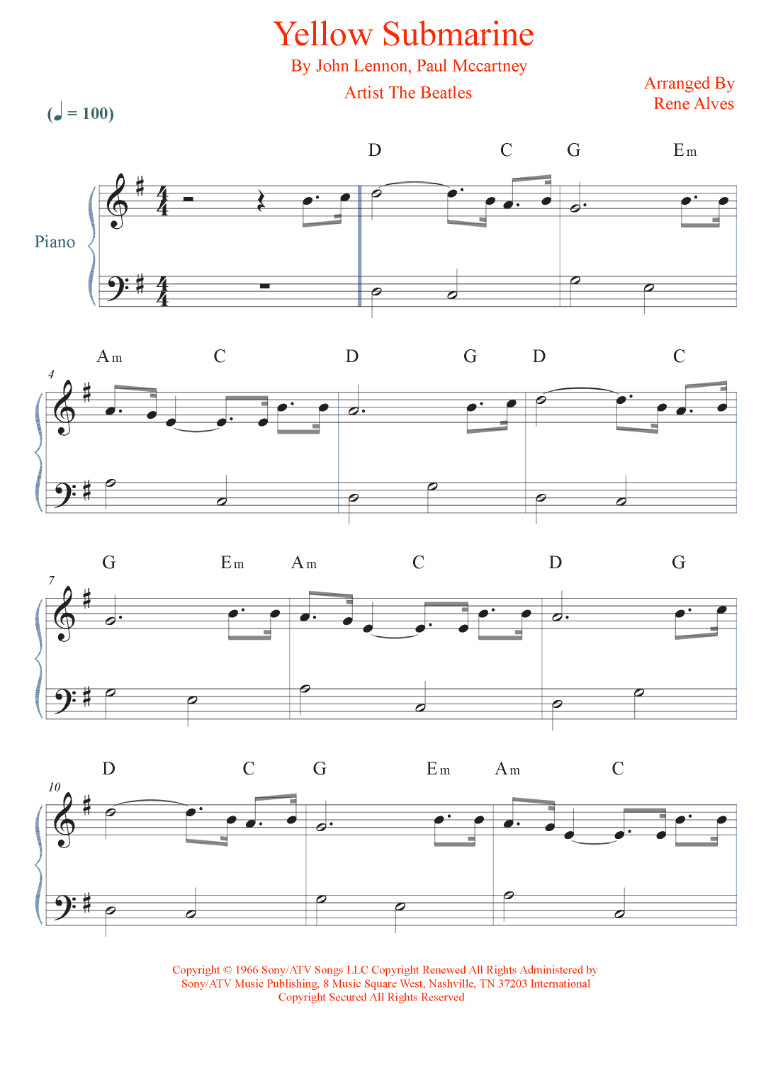 Yellow Submarine (arr. Rene Alves)