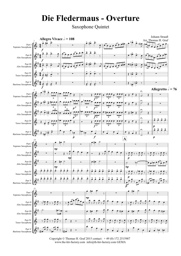 Die Fledermaus - Overture Johann Strauss - Saxophone Quintet (arr. Thomas Graf)