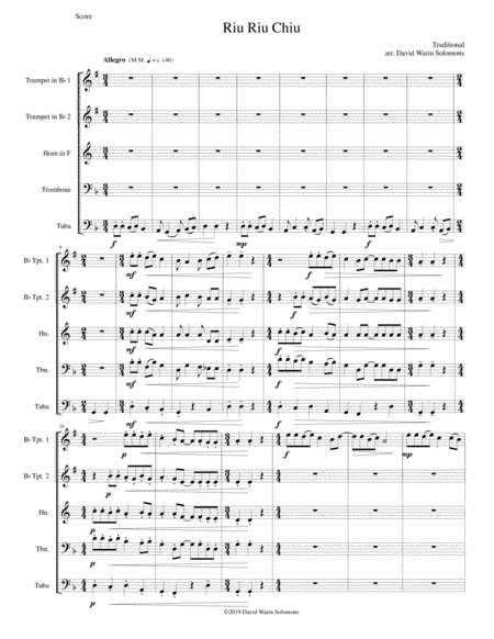 Riu Riu Chiu arranged for brass quintet (arr. David Warin Solomons)