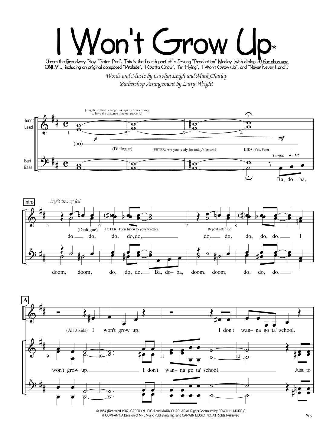 I Won't Grow Up (arr. Larry Wright)