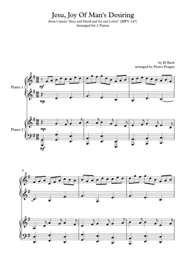 Jesu, Joy of Man's Desiring (BWV 147) - Arranged for 2 Pianos (arr. Pietro Prugna)
