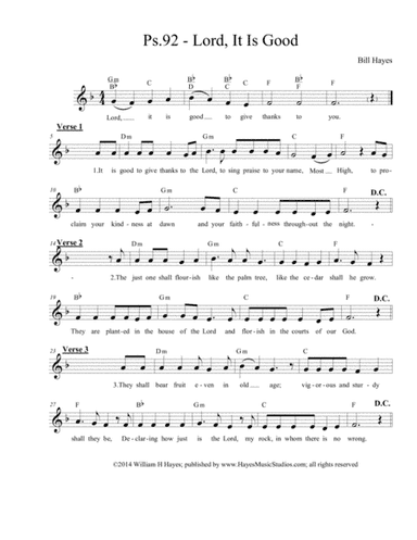Psalm 92:  Lord, It Is Good