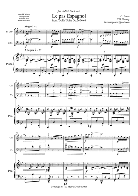 Faure - 'Le pas espagnol' - Clarinet, Cello & Piano (arr. Tim TK Murray)