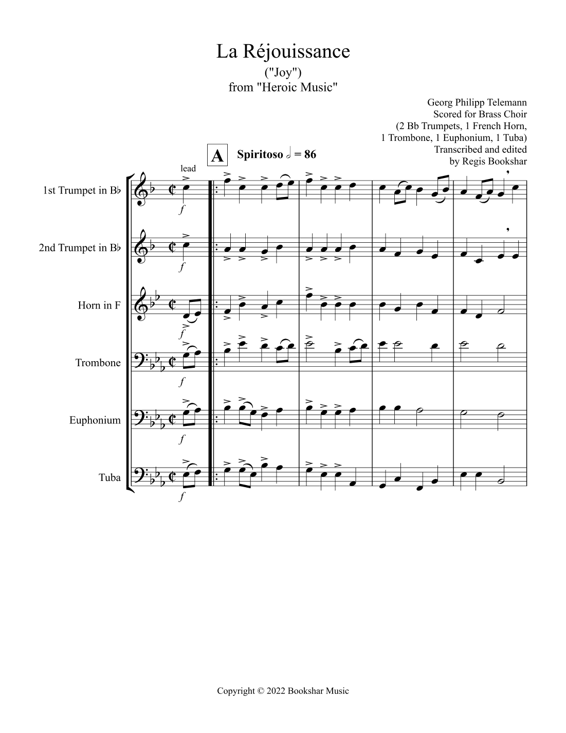 La Rejouissance (from "Heroic Music") (Eb) (Brass Choir - 2 Trp, 1 Hrn, 1 Trb, 1 Euph, 1 Tuba) (arr. Regis Bookshar)
