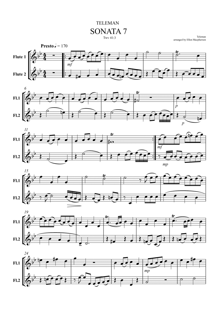 Presto from Sonata 7 by Teleman arranged for Flute Duet (arr. Ellen Macpherson)