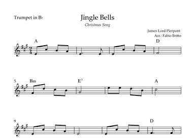 Jingle Bells (Christmas Song) for Trumpet in Bb Solo with Chords (arr. Fabio Britto)