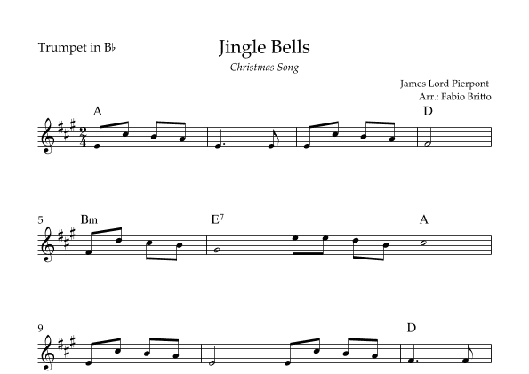 Jingle Bells (Christmas Song) for Trumpet in Bb Solo with Chords (arr. Fabio Britto)