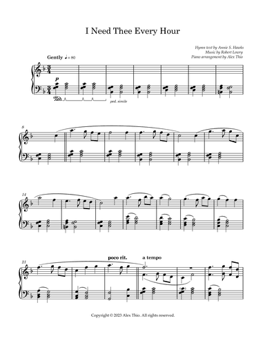 I Need Thee Every Hour - Piano Solo (arr. Alex Thio)