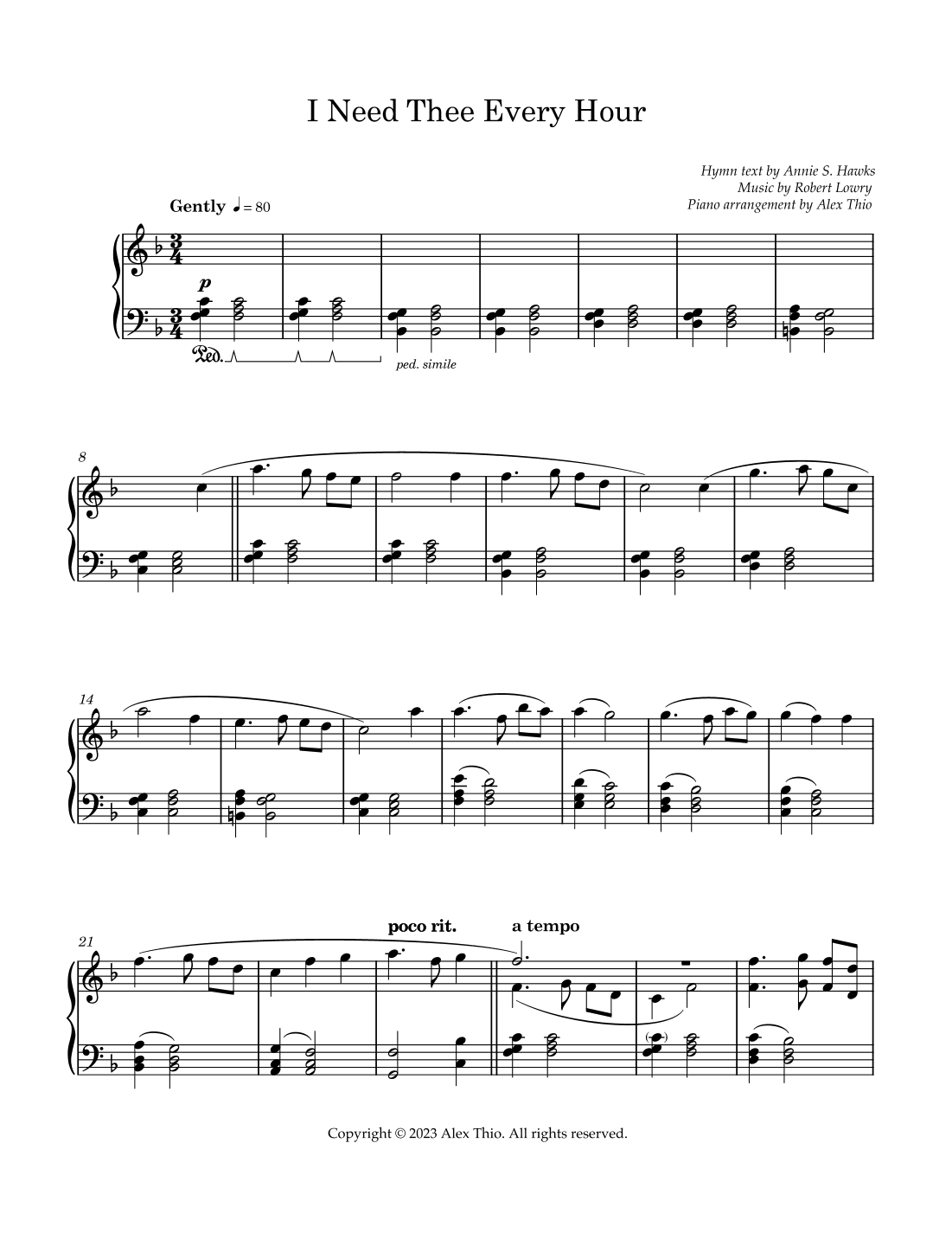 I Need Thee Every Hour - Piano Solo (arr. Alex Thio)