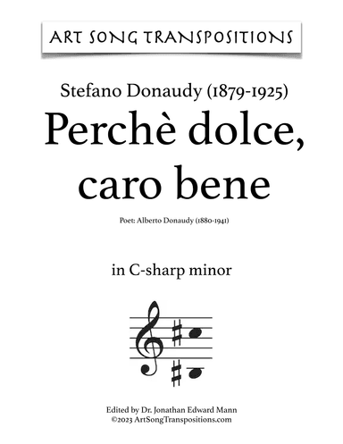 DONAUDY: Perchè dolce, caro bene (transposed to C-sharp minor and C minor) (arr. ArtSongTranspositions.com)