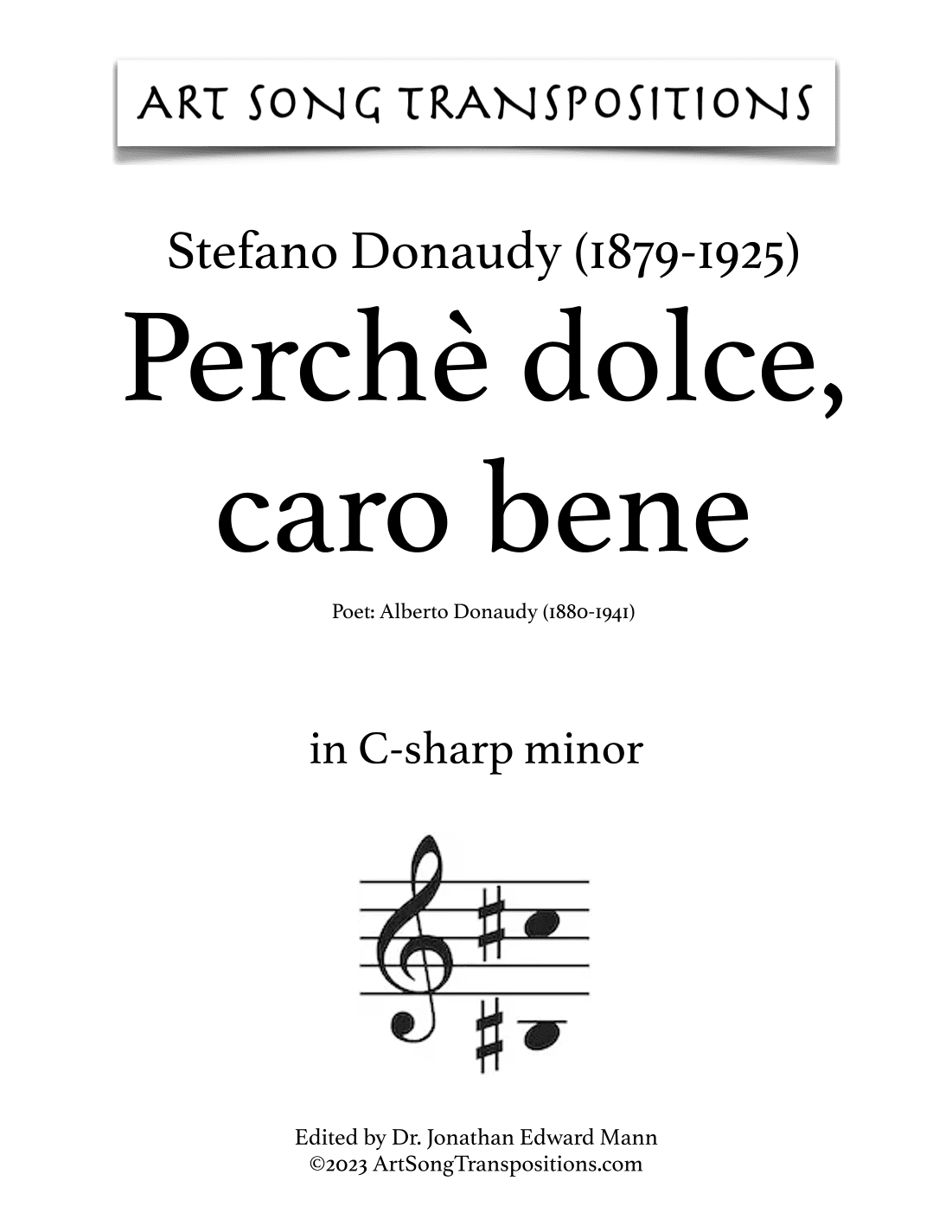 DONAUDY: Perchè dolce, caro bene (transposed to C-sharp minor and C minor) (arr. ArtSongTranspositions.com)