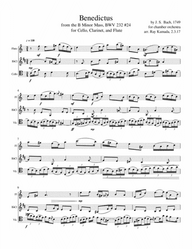 Benedictus, from Bach B Minor Mass, Woodwind Trio, arr. for Bassoon (or Cello), Clarinet, and Flute (arr. Ray Kamada)