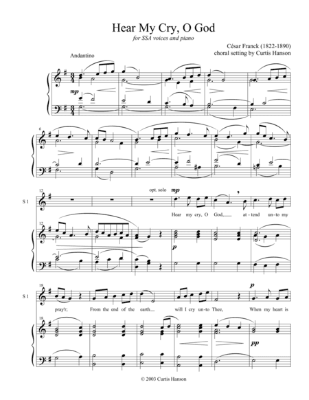 Hear My Cry, O God (SSA) (arr. Curtis Hanson)
