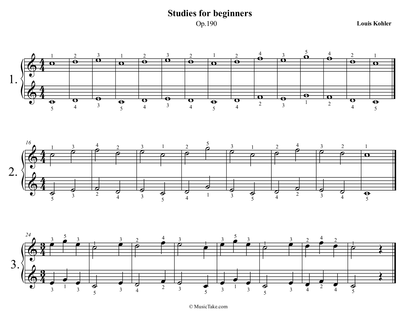 Kohler Studies for Beginners Op.190 No.1-12 (arr. Ben Choupak)