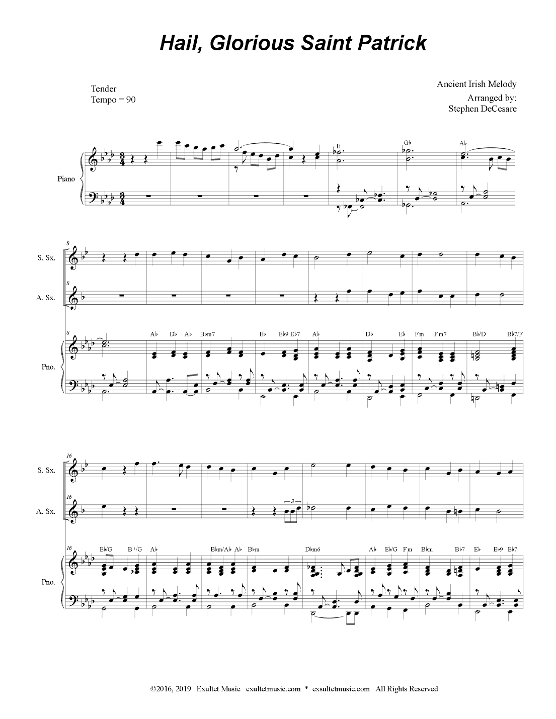 Hail, Glorious Saint Patrick (Duet for Soprano and Alto Saxophone) (arr. Stephen DeCesare)