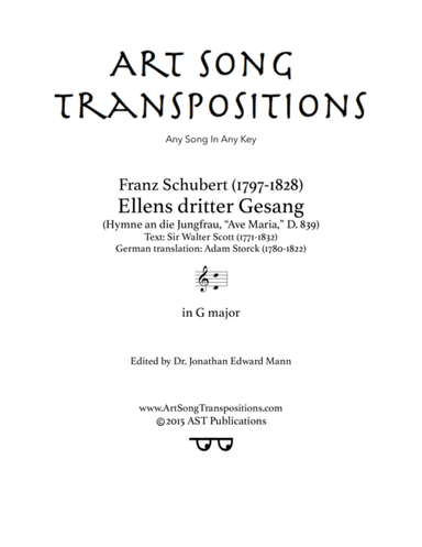 SCHUBERT: Ellens Gesang III, D. 839 (transposed to G major) (arr. ArtSongTranspositions.com)