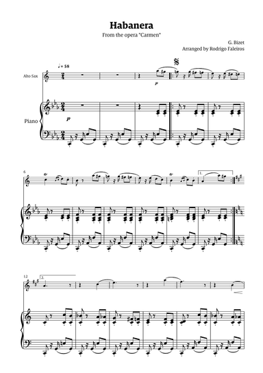 Habanera (for solo alto sax w/ piano accompaniment) (arr. Rodrigo Faleiros)