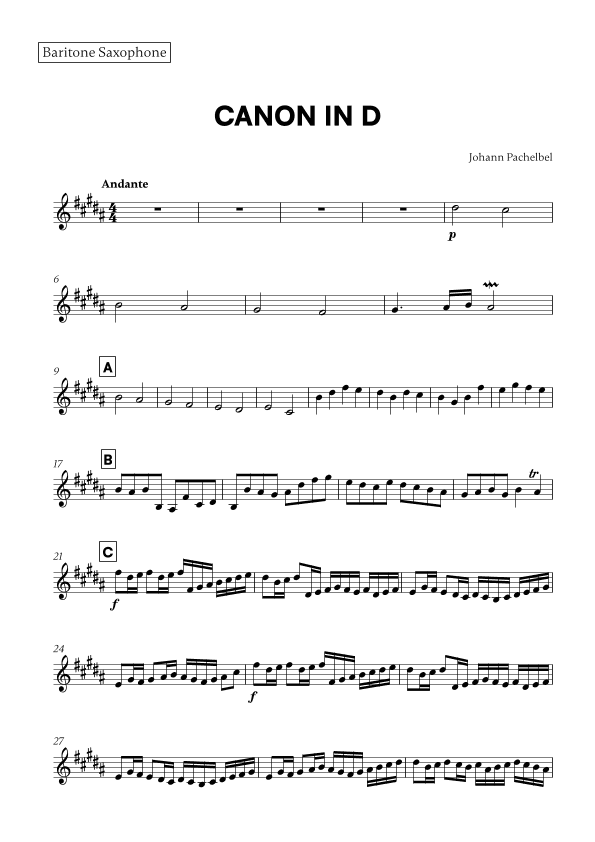 Canon in D (for Baritone Sax) (arr. Cadenza Editions)