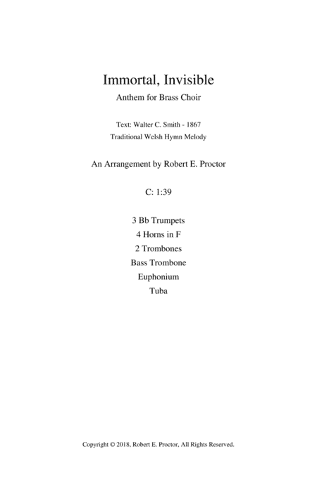 Immortal Invisible - An Anthem for Brass Choir (arr. Robert E. Proctor)