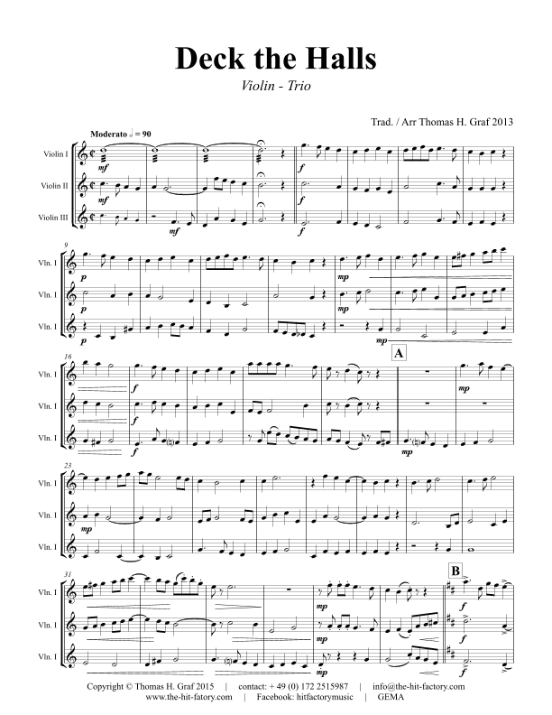 Deck the halls - Christmas Carol Polyphonic - Violin Trio