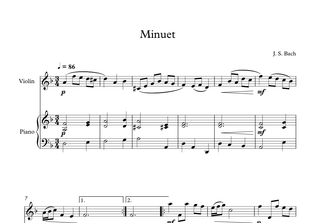 Minuet (In D Minor) - Johann Sebastian Bach (Violin + Piano) (arr. Digital Book Music)