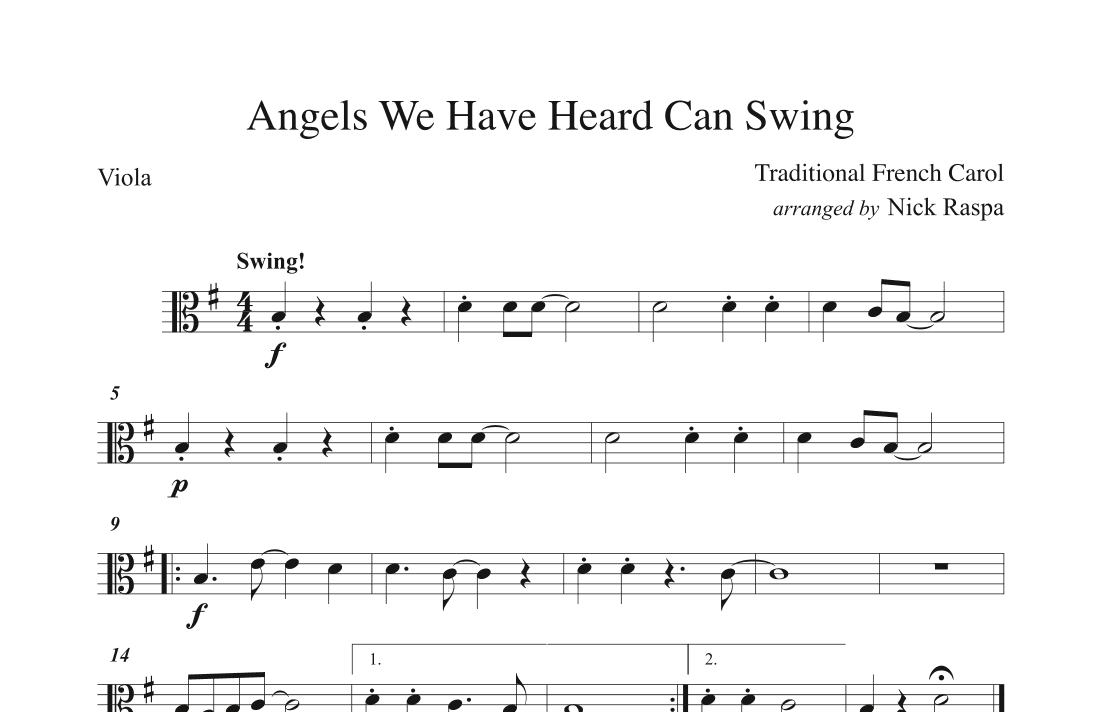 Angels We Have Heard Can Swing - Viola part (arr. Nick Raspa)