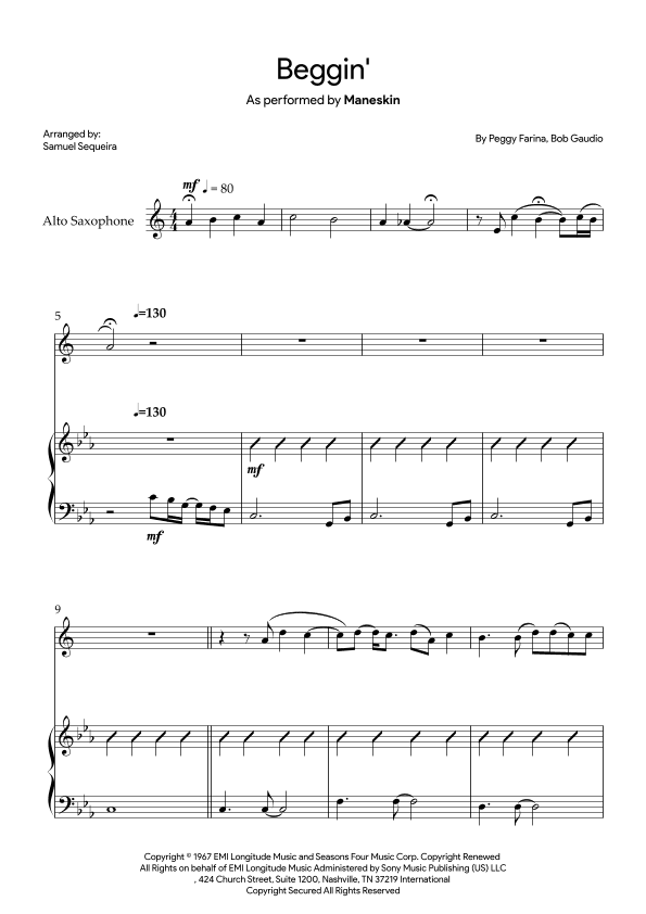 Beggin' (arr. Samuel Sequeira)