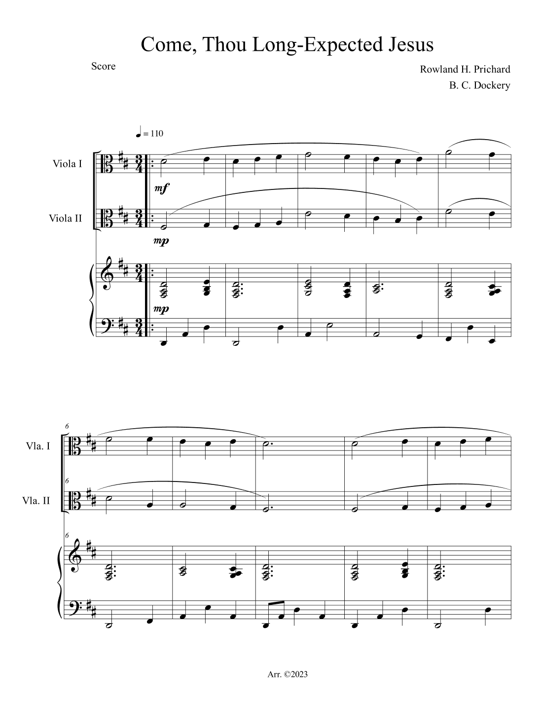 Come, Thou Long-Expected Jesus (Viola Duet with Piano Accompaniment) (arr. B. C. Dockery)