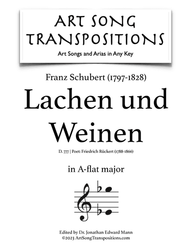 SCHUBERT: Lachen und Weinen, D. 777 (transposed to A-flat major) (arr. ArtSongTranspositions.com)