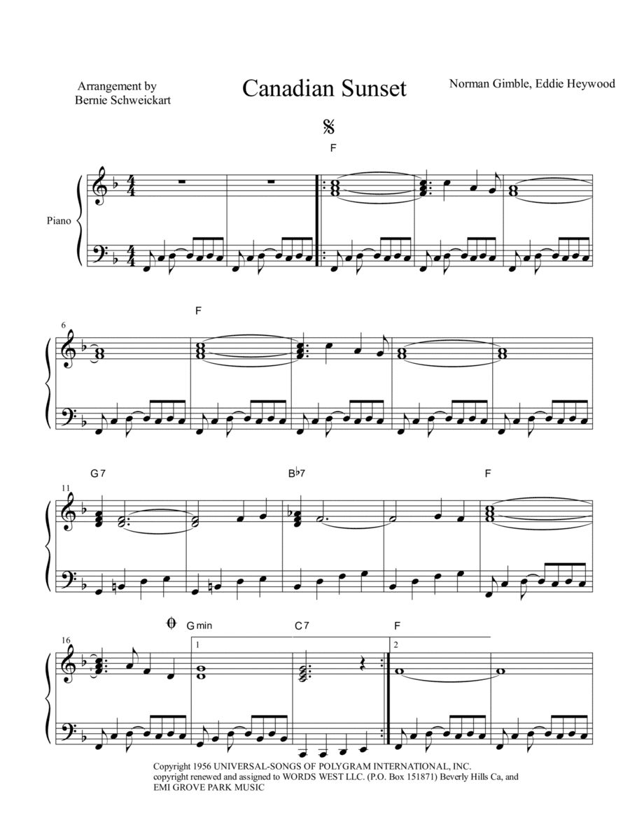 Canadian Sunset (arr. Bernie Schweickart)