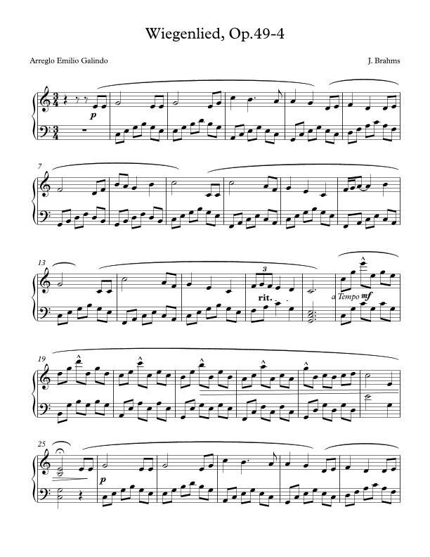 Wiegenlied, Op.49-4 (arr. Emilio Galindo Garciacelis)