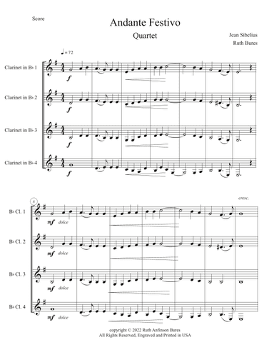 Andante Festivo Score and Parts for Clarinet Quartet (arr. Ruth Anfinson Bures)