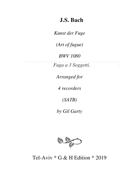 Fuga a 3 soggetti from Art of Fugue, BWV 1080 (arrangement for recorders) (arr. Gil Garty)