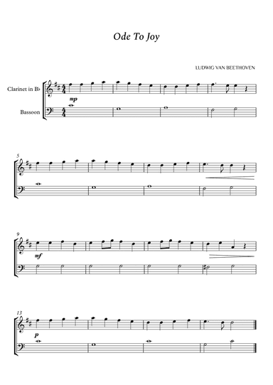 Beethoven - Ode to Joy for Clarinet in Bb and Bassoon (Easy) (arr. Cássio Silva Chaves)