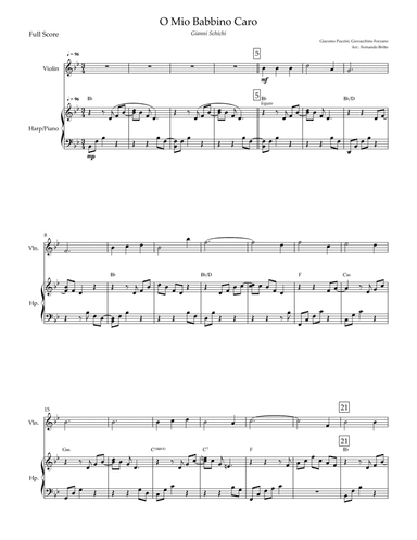 O Mio Babbino Caro (Puccini) for Violin & Piano with Chords (arr. Fernando Britto)