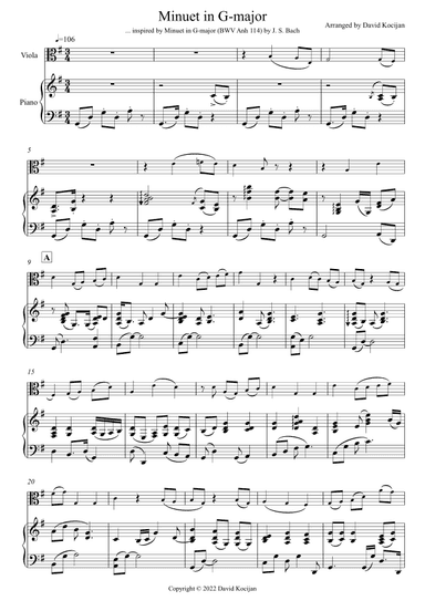 Minuet in G-major - EASY (viola & piano) (arr. David Kocijan)