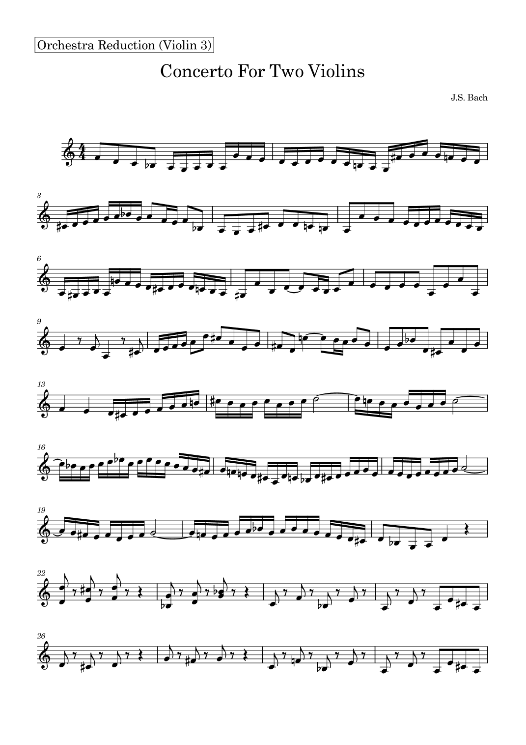Bach Double Concerto - Orchestra Reduction (Violin 3) (arr. Arthur O'Callahan)