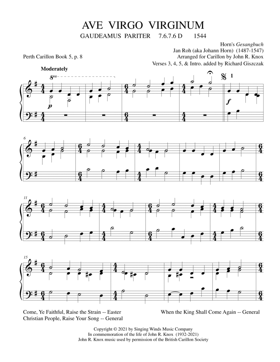AVE VIRGO VIRGINUM (arr. John R. Knox & Richard Giszczak)