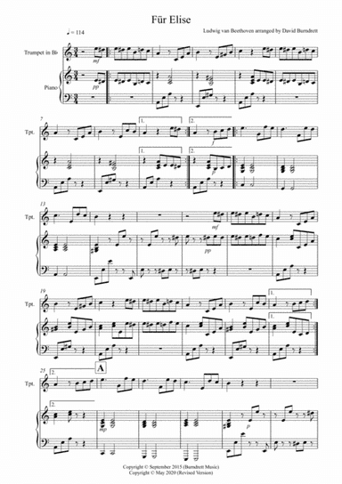 Fur Elise for Trumpet and Piano (arr. David Burndrett)