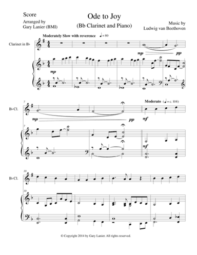 ODE TO JOY (Bb Clarinet Piano and Clarinet Part) Joyful, Joyful, We Adore Thee (arr. Gary Lanier)