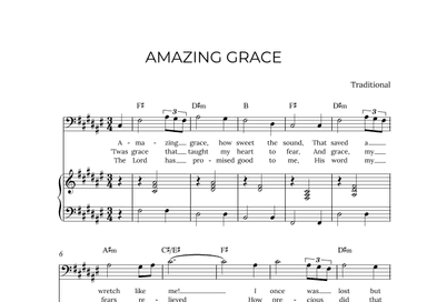 AMAZING GRACE - for piano and baritone in F# major with chords (arr. Alex Nunes Rodrigues)